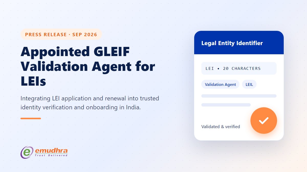 eMudhra appointed GLEIF Validation Agent for Legal Entity Id