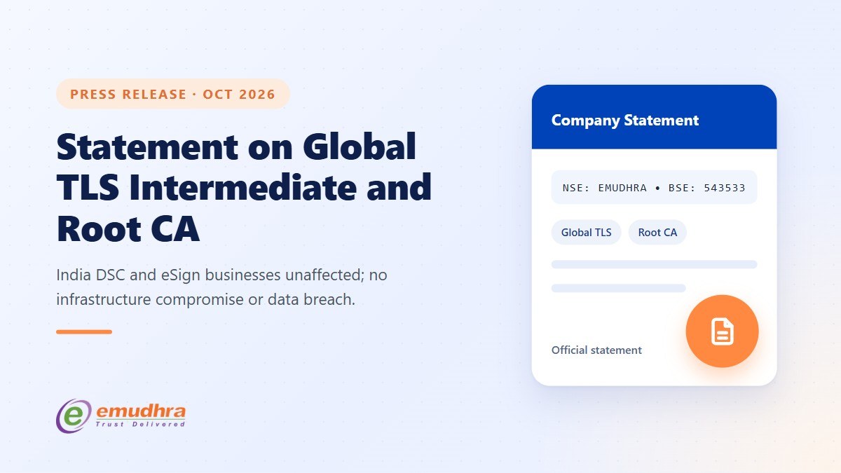 eMudhra statement on distrust of select Global TLS intermedi